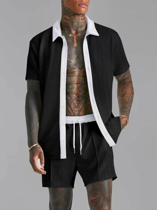 Men's Full Size Collared Neck Short Sleeve Top and Shorts Set Plus Size - Tredona LLC