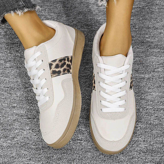 Leopard Lace Up Round Toe Sneakers - Tredona LLC