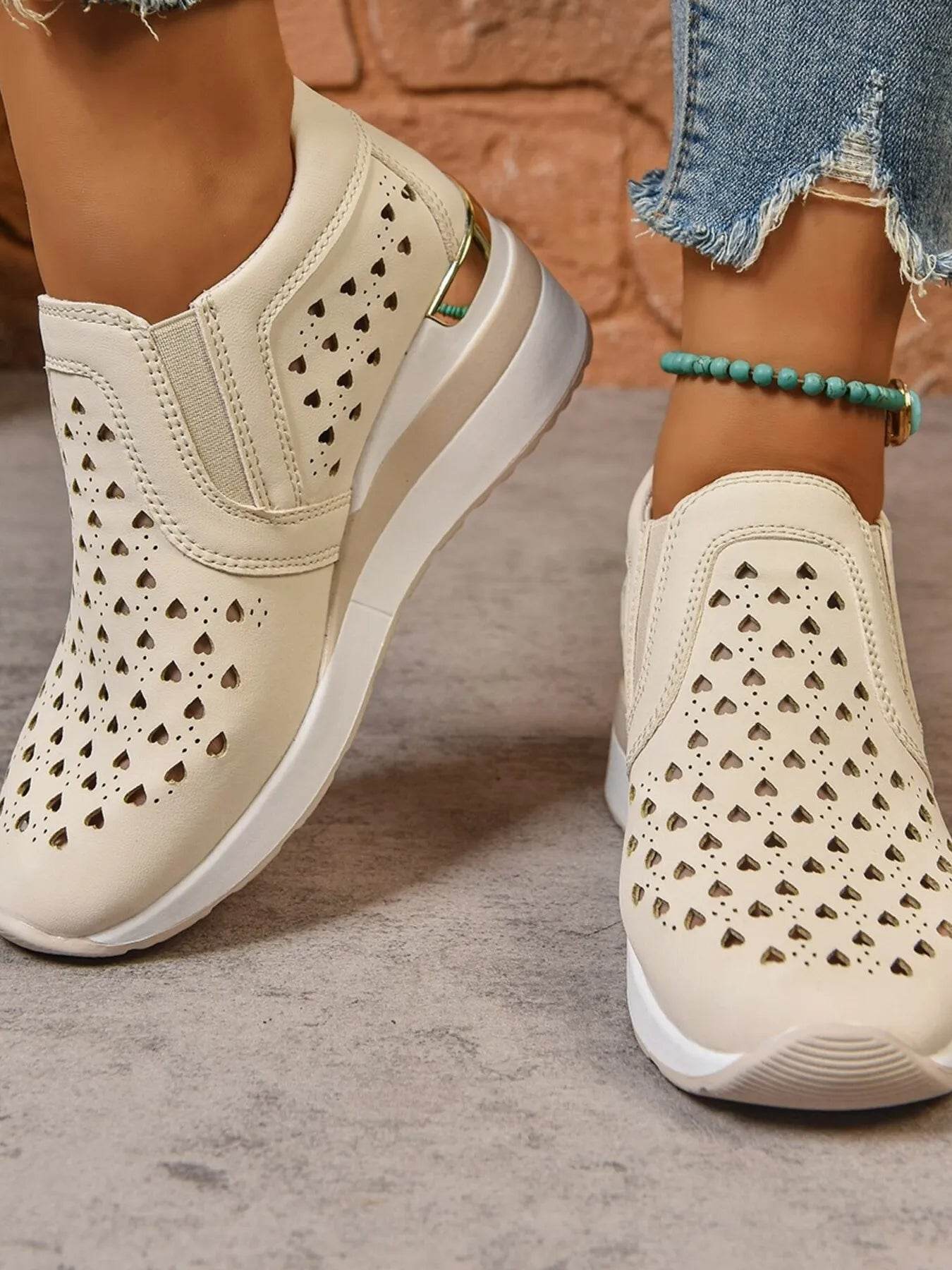 Breathable Cutout Wedge Sneakers - Tredona LLC