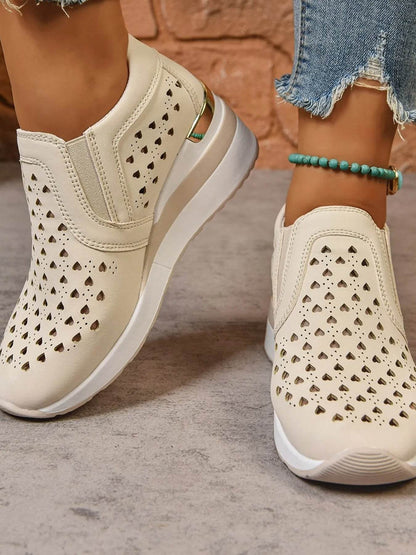 Breathable Cutout Wedge Sneakers - Tredona LLC