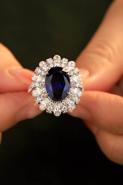 5 Carat Lab-Grown Sapphire Flower Shape Ring - Tredona LLC