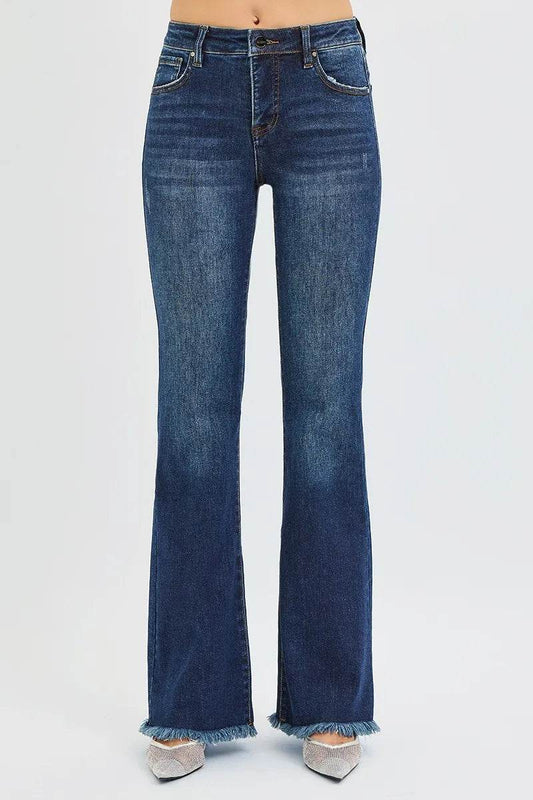 RISEN Full Size Tummy Control Mid Rise Flare Jeans Plus Size - Tredona LLC