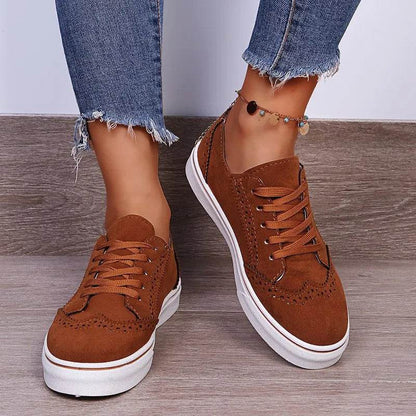 Lace-Up Suedette Flat Sneakers - Tredona LLC