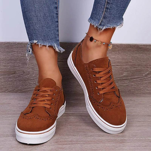 Lace-Up Suedette Flat Sneakers - Tredona LLC