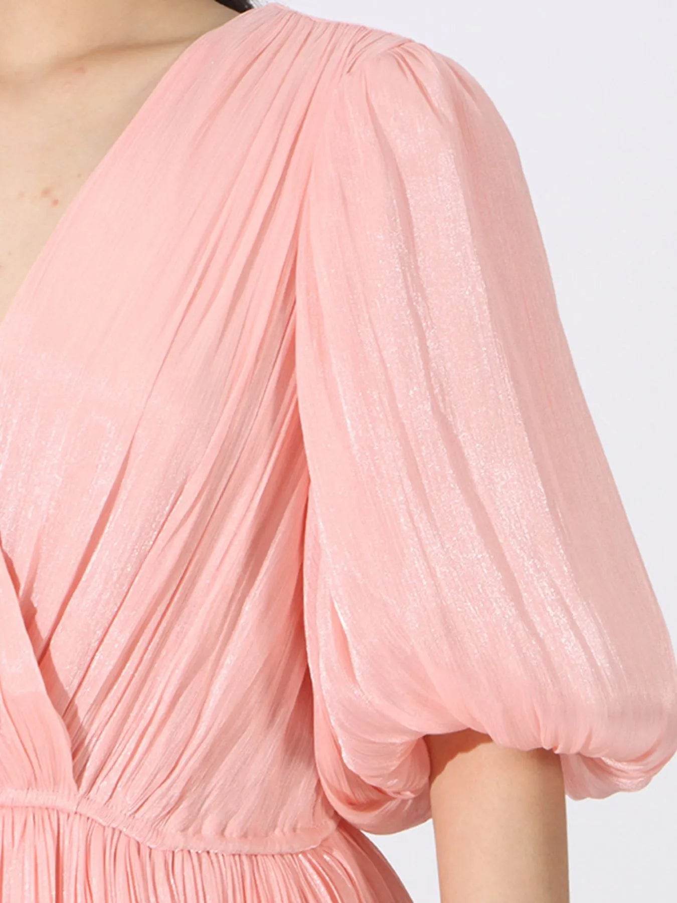 Layered Surplice Puff Sleeve Maxi Dress - Tredona LLC