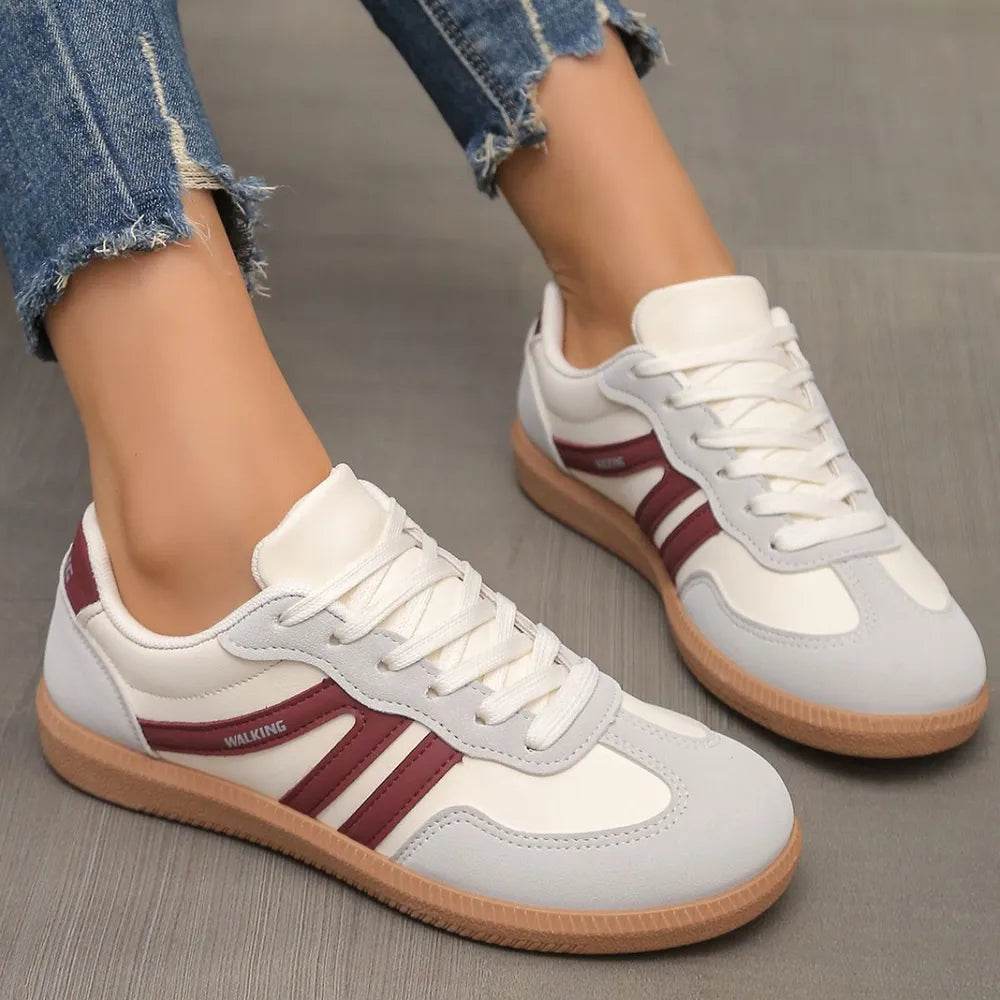 Contrast Lace Up Round Toe Sneakers - Tredona LLC