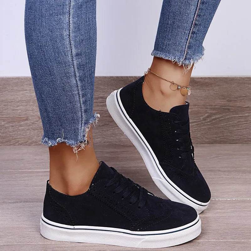 Lace-Up Suedette Flat Sneakers - Tredona LLC