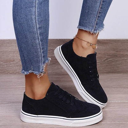 Lace-Up Suedette Flat Sneakers - Tredona LLC