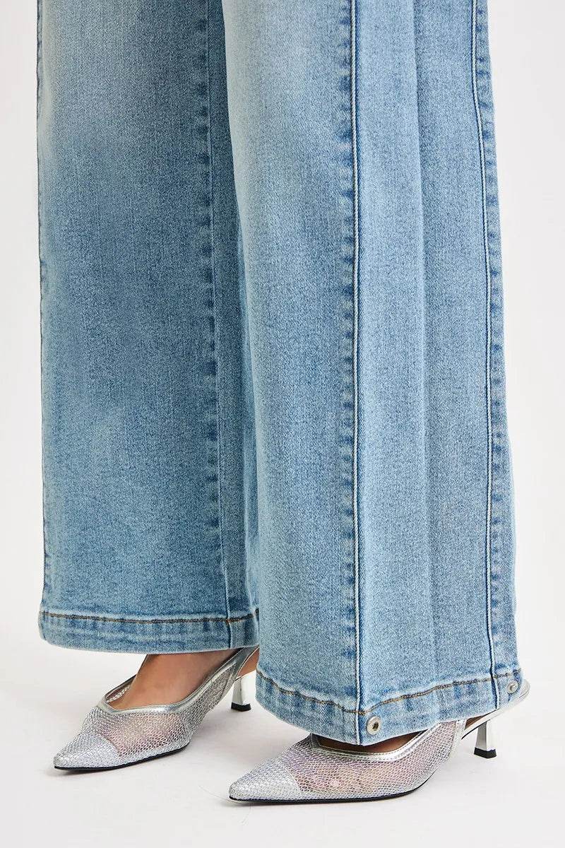 RISEN Mid Rise Wide Barrel Transferable Leg Snap Jeans - Tredona LLC
