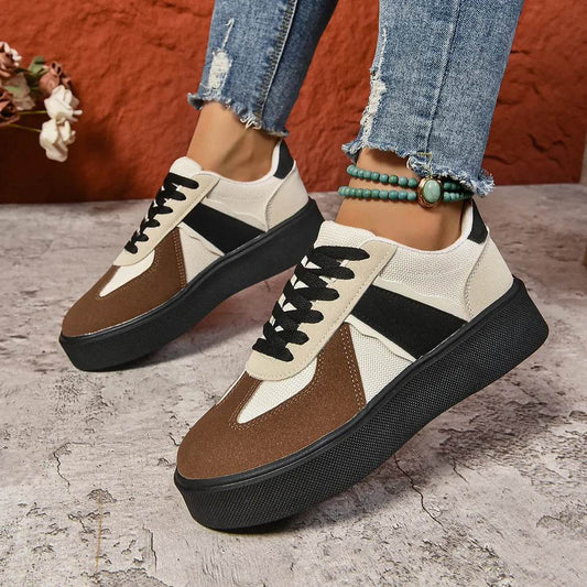 Lace Up Round Toe Contrast Sneakers - Tredona LLC