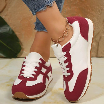 Contrast Lace Up Round Toe Sneakers - Tredona LLC