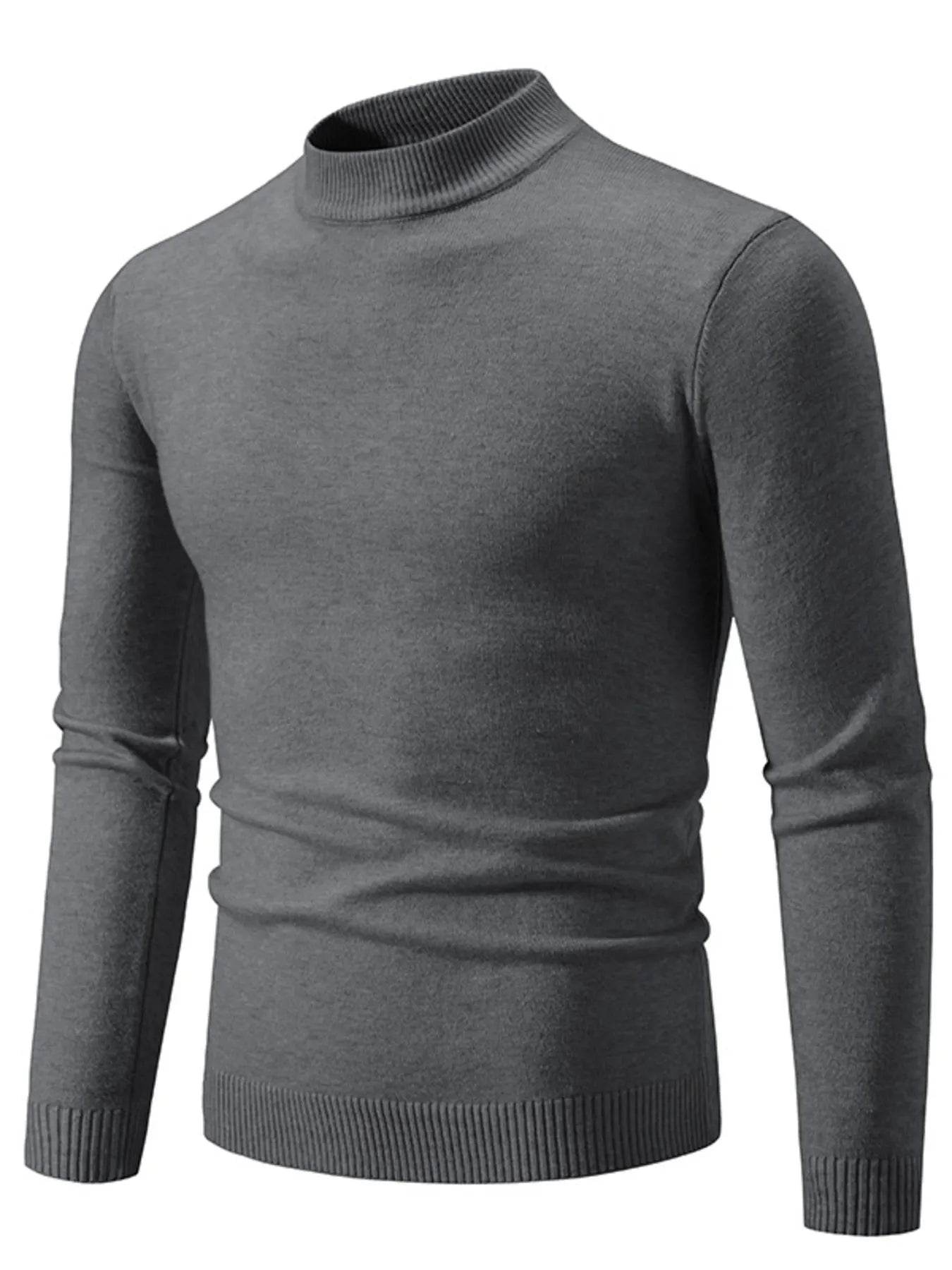 Men's Plus Size Ribbed Hem Mock Neck Long Sleeve Sweater - Tredona LLC