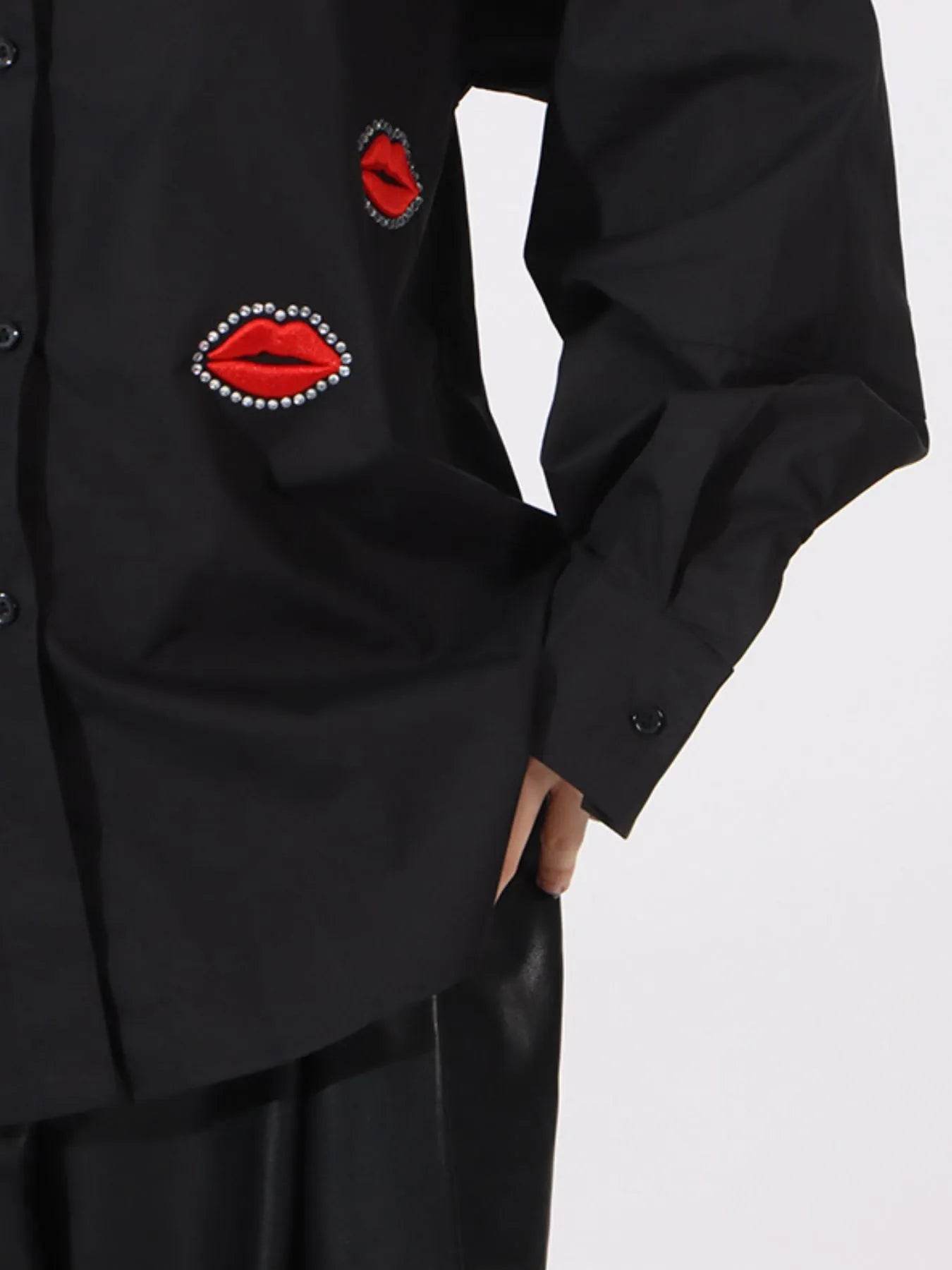 Lips Button Up Long Sleeve Shirt - Tredona LLC