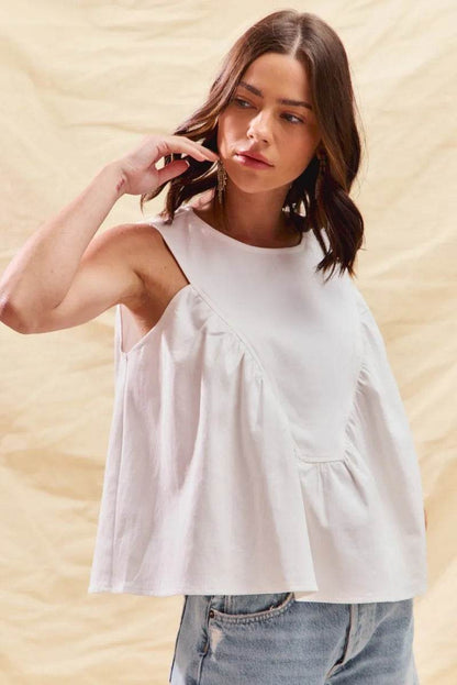 SO ME Game Day Color Denim Ruched Sleeveless Top - Tredona LLC
