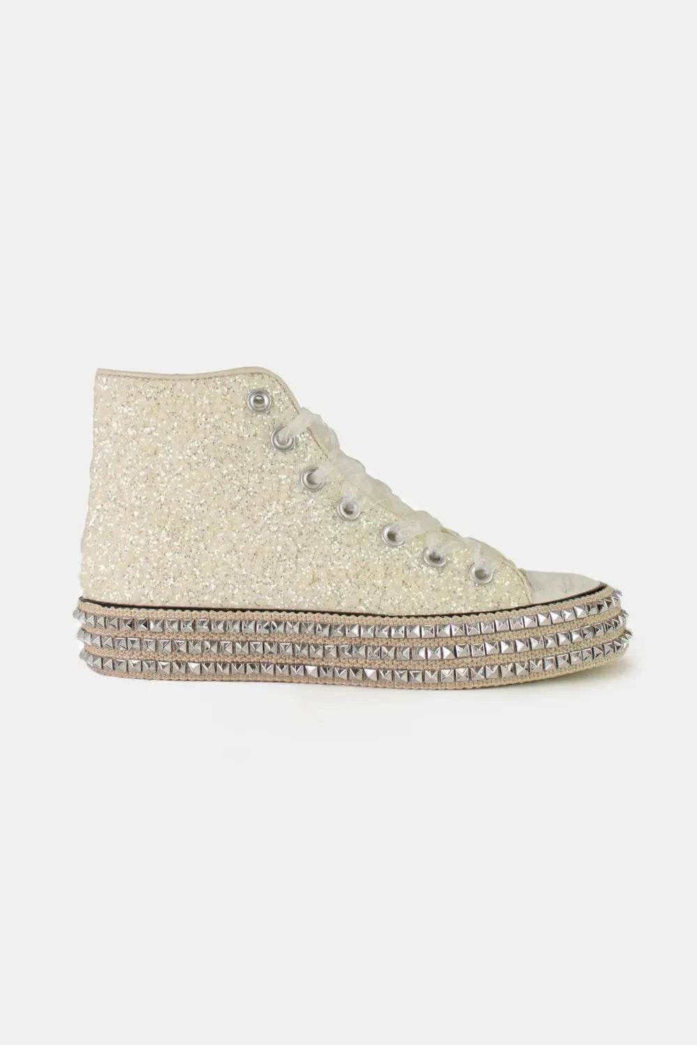 Beast Fashion Glitter Lace-Up Studded Platform Sneakers - Tredona LLC