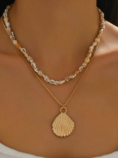 18K Gold-Plated Shell Layered Shell Pendant Necklace - Tredona LLC