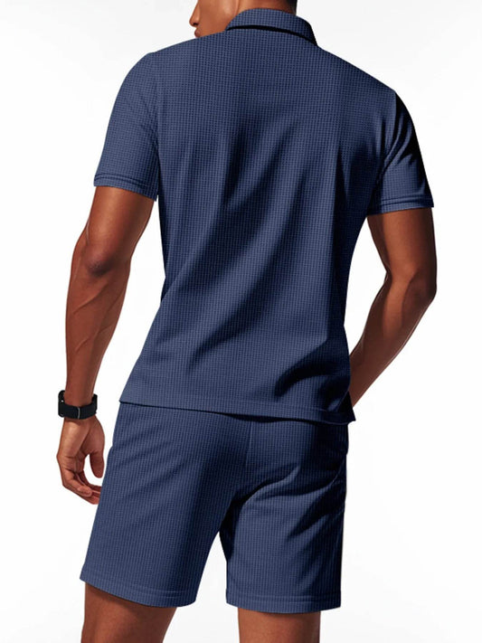 Men's Plus Size Quarter Zip Short Sleeve Top and Shorts Set - Tredona LLC