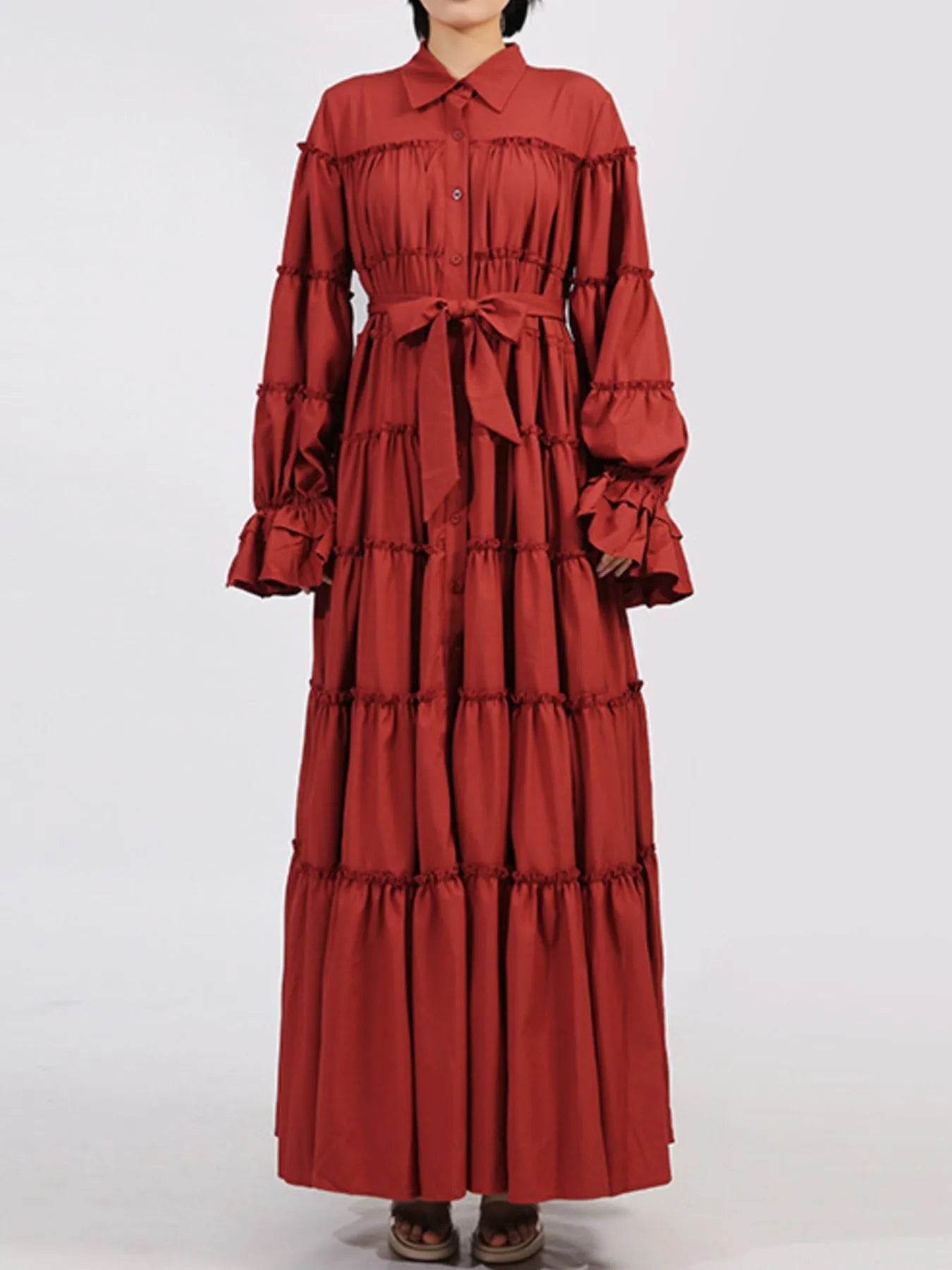Tiered Tie Waist Maxi Dress - Tredona LLC