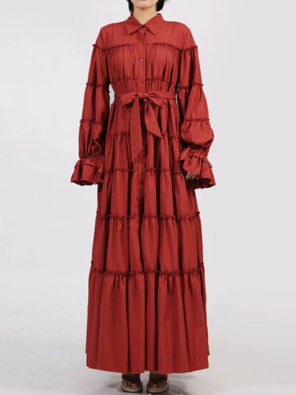 Tiered Tie Waist Maxi Dress - Tredona LLC