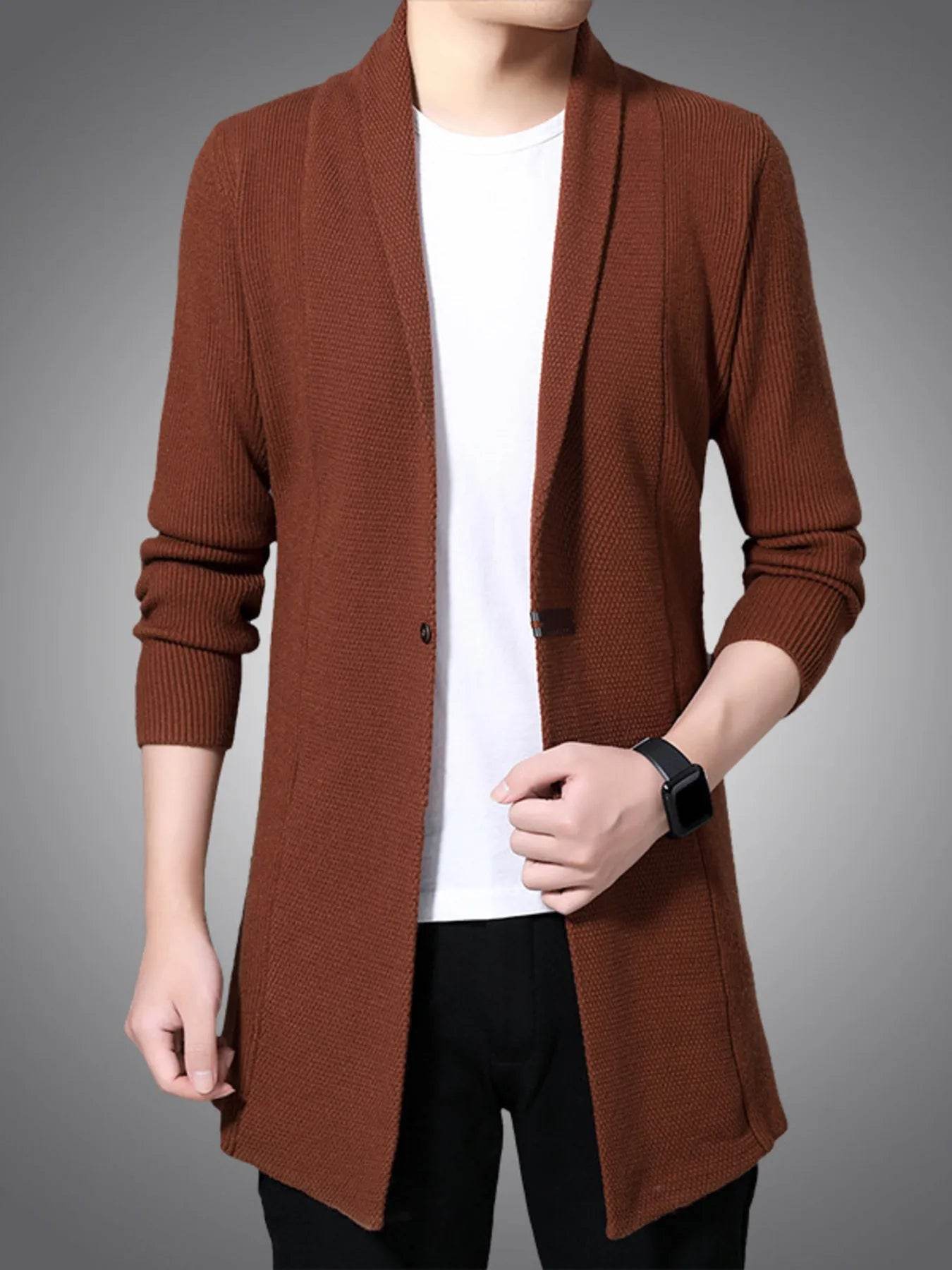 Men's Full Size Long Sleeve Longline Cardigan Plus Size - Tredona LLC