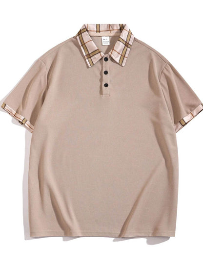 Men's Full Size Classic Plaid Collar Polo and Shorts Set Plus Size - Tredona LLC