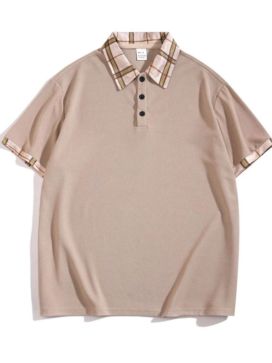 Men's Full Size Classic Plaid Collar Polo and Shorts Set Plus Size - Tredona LLC