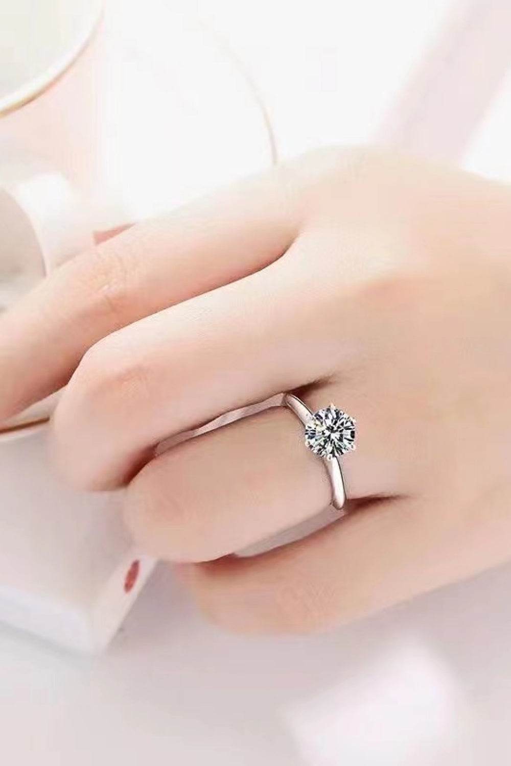 Adored 925 Sterling Silver 3 Carat Moissanite 6-Prong Ring - Tredona LLC
