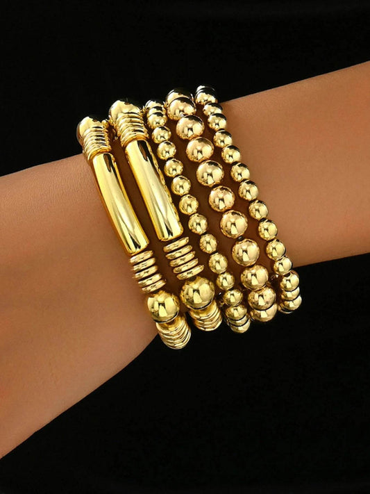 5 Piece Stainless Steel Beaded Bracelet - Tredona LLC
