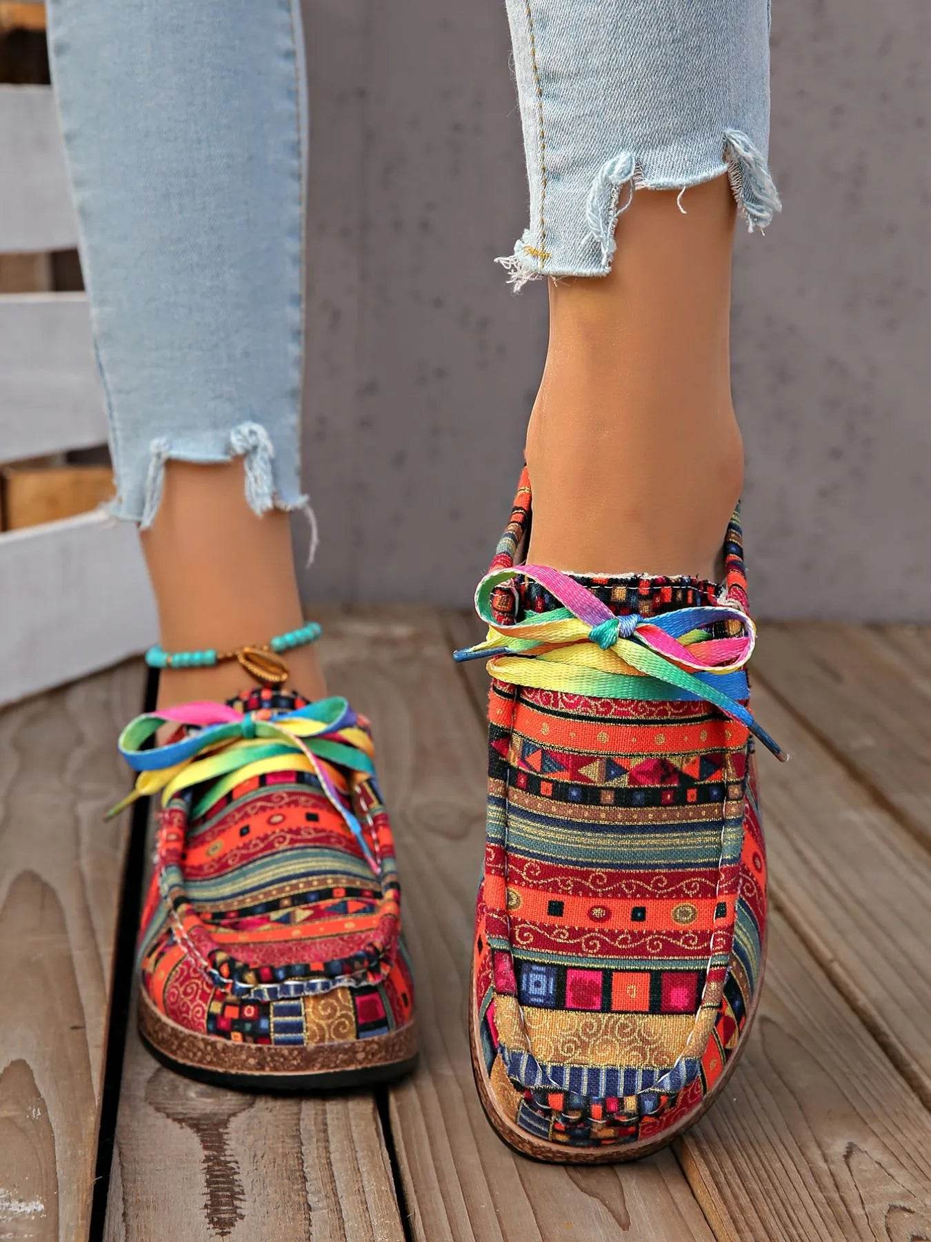 Printed Lace Up Sneakers - Tredona LLC