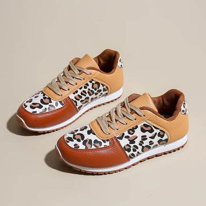 Leopard Round Toe Lace Up Sneakers - Tredona LLC
