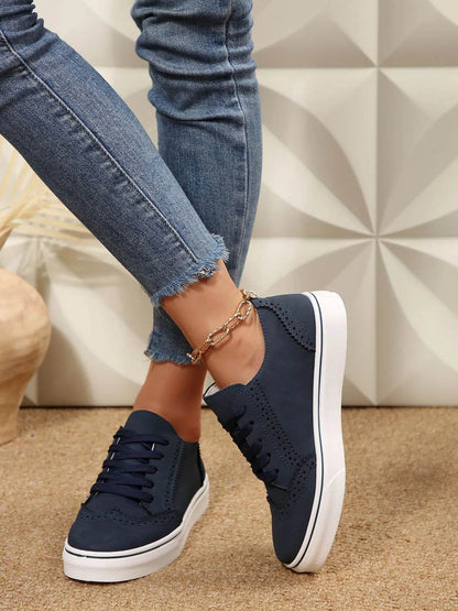 Lace Up Round Toe Platform Sneakers - Tredona LLC