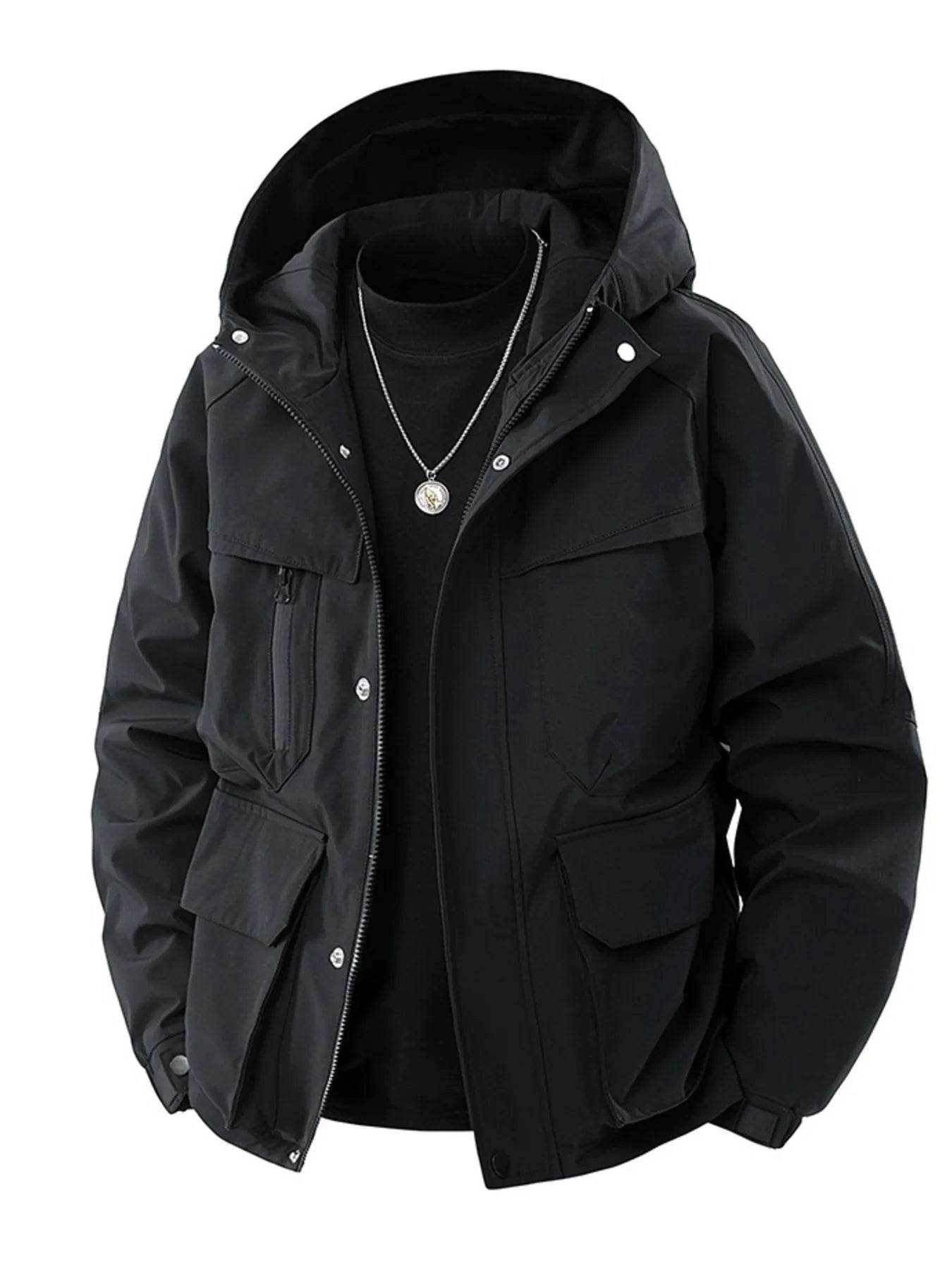 Men's Full Size Zip Up Long Sleeve Hooded Jacket Plus Size - Tredona LLC
