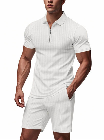 Men's Plus Size Quarter Zip Short Sleeve Top and Shorts Set - Tredona LLC