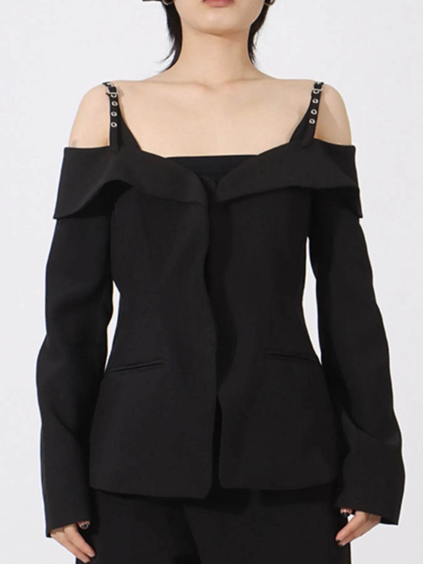 Ruffled Cold Shoulder Long Sleeve Outerwear - Tredona LLC