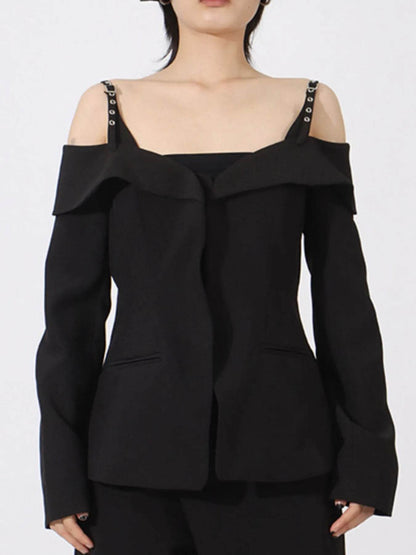 Ruffled Cold Shoulder Long Sleeve Outerwear - Tredona LLC