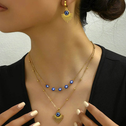 Stainless Steel Resin Necklace and Earrings Jewelry Set - Tredona LLC