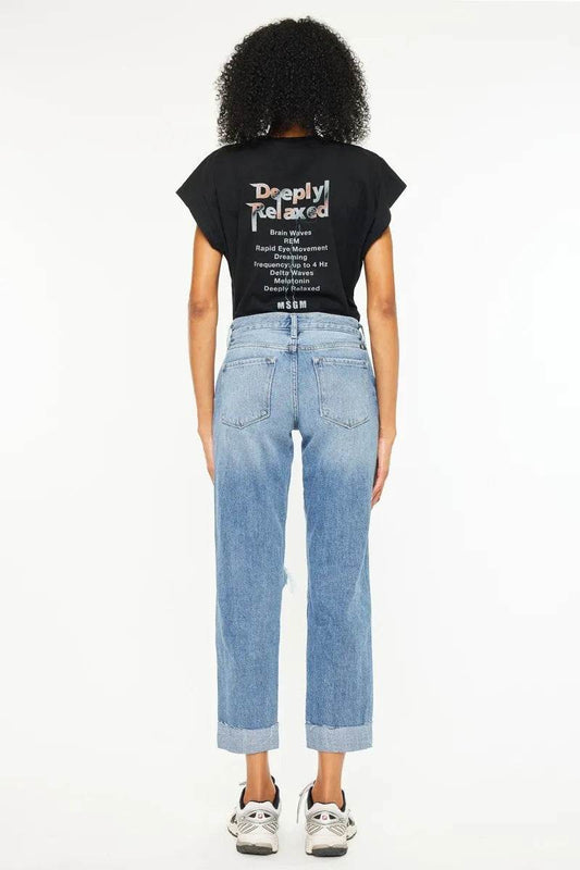 Kancan Mid Rise Distressed Boyfriend Fit Jeans - Tredona LLC