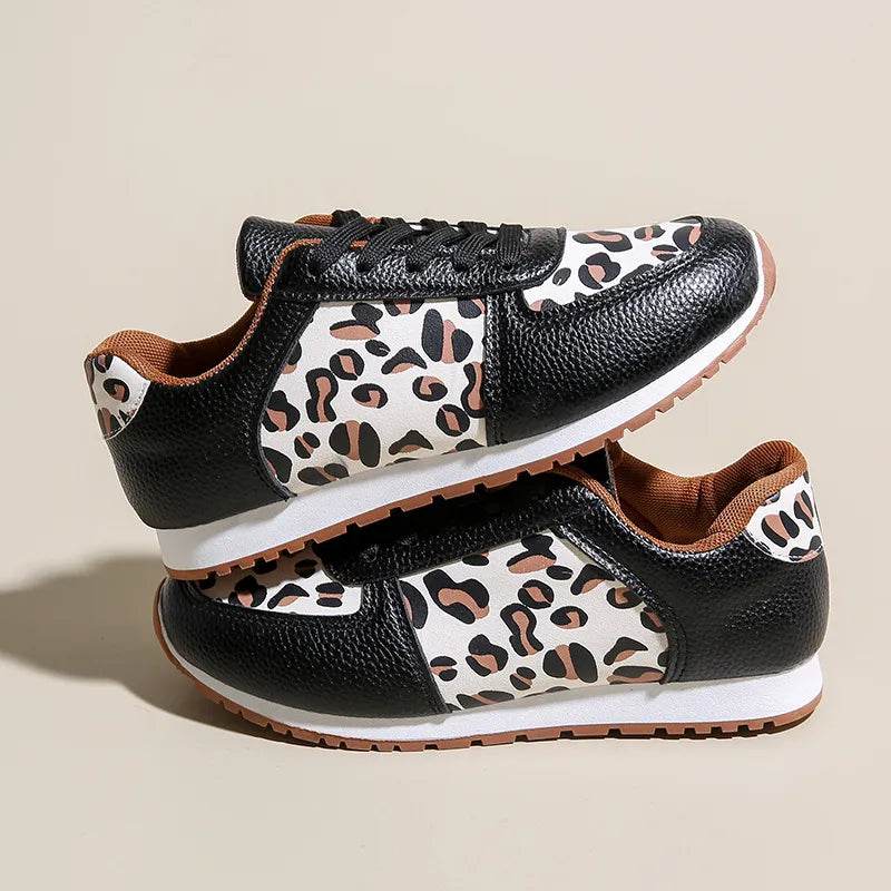 Leopard Round Toe Lace Up Sneakers - Tredona LLC