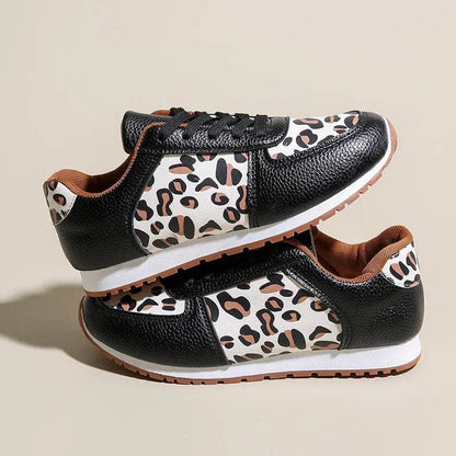 Leopard Round Toe Lace Up Sneakers - Tredona LLC