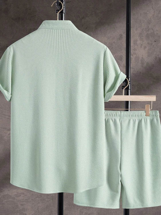 Men's Ribbed Short Sleeve Shirt and Shorts Set - Tredona LLC