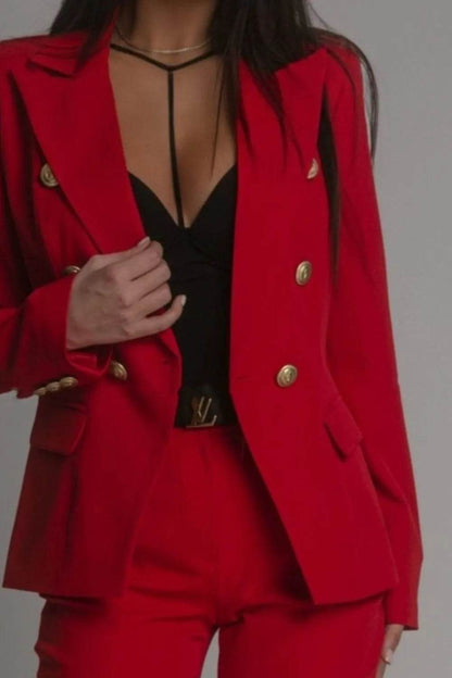 Full Size Lapel Collar Long Sleeve Blazer and Pants Set Plus Size - Tredona LLC