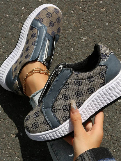 Floral Round Toe Sneakers with Zip - Tredona LLC