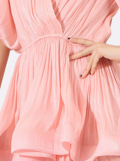 Layered Surplice Puff Sleeve Maxi Dress - Tredona LLC