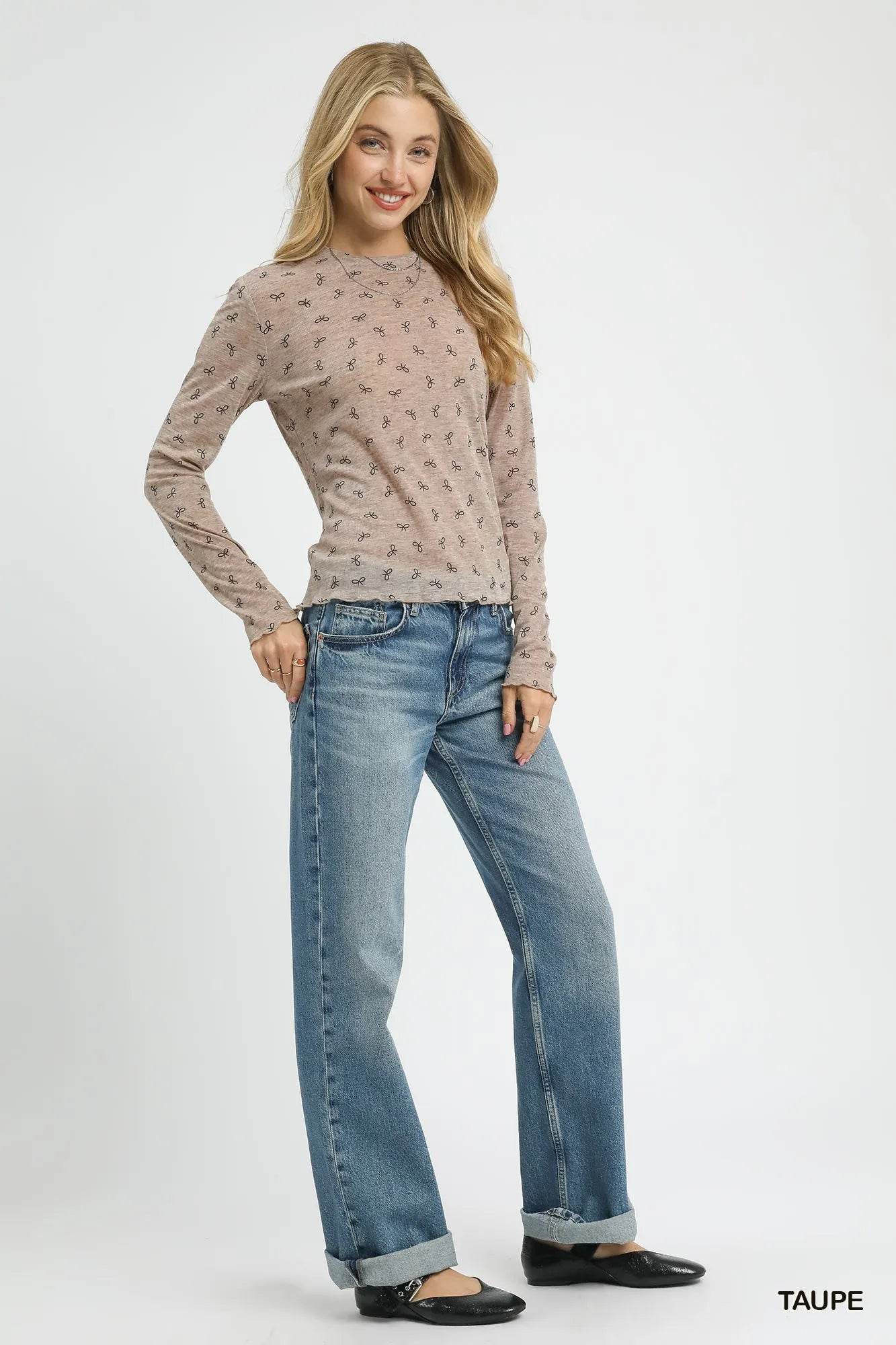 Umgee Bow Print Lightweight Knit Top - Tredona LLC