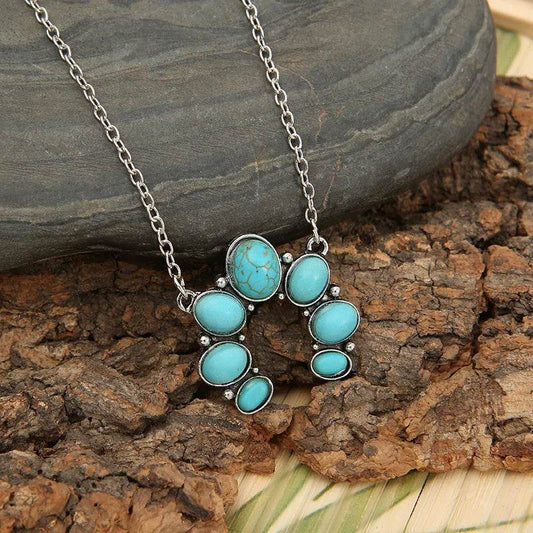 Artificial Turquoise Alloy Pendant Necklace - Tredona LLC