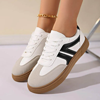 Lace Up Round Toe Contrast Sneakers - Tredona LLC