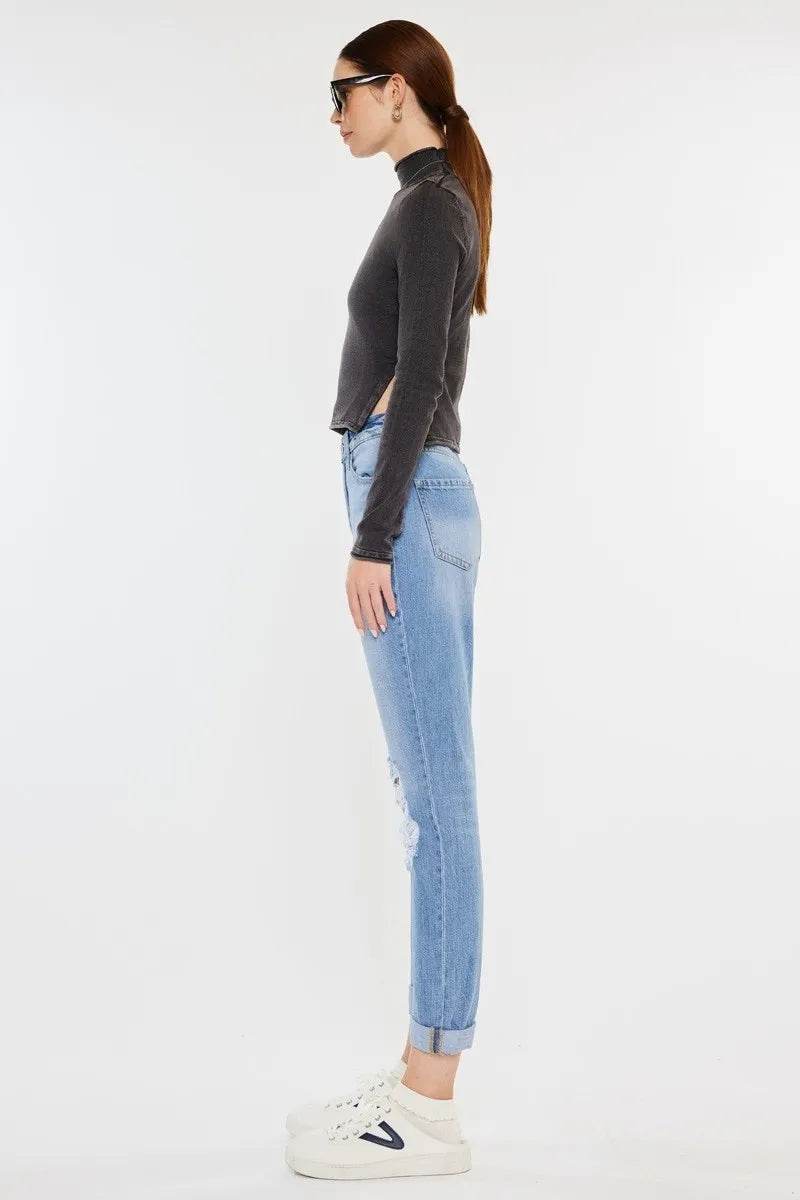 Kancan High Rise Distressed Mom Jeans - Tredona LLC