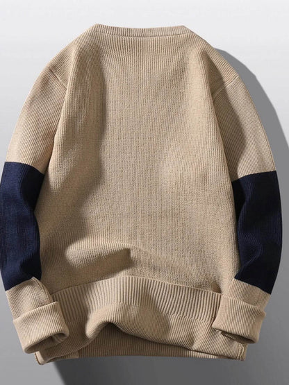 Men's Plus Size Color Block Round Neck Sweater - Tredona LLC