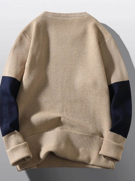 Men's Plus Size Color Block Round Neck Sweater - Tredona LLC