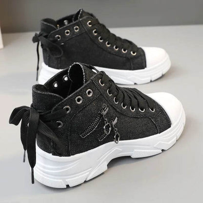 Decor Zipper Lace Up Round Toe Platform Sneakers - Tredona LLC